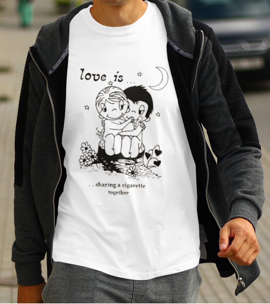 Love Is Sharing A Cigarette Together Moon Stars Kim Grove T-Shirt