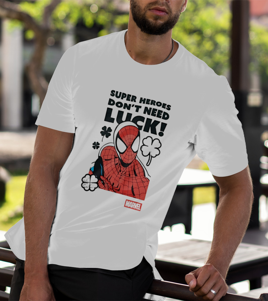 Marvel Spider Man Super Heroes Don't Need Luck T-Shirt