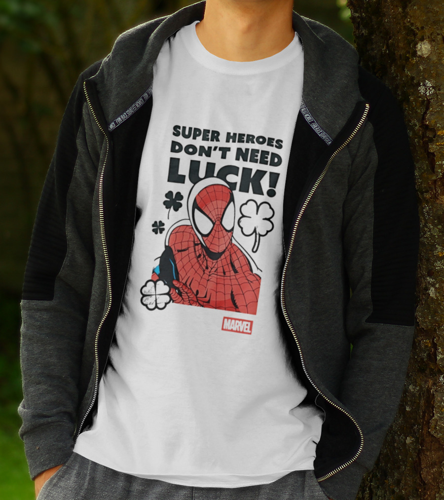Marvel Spider Man Super Heroes Don't Need Luck T-Shirt