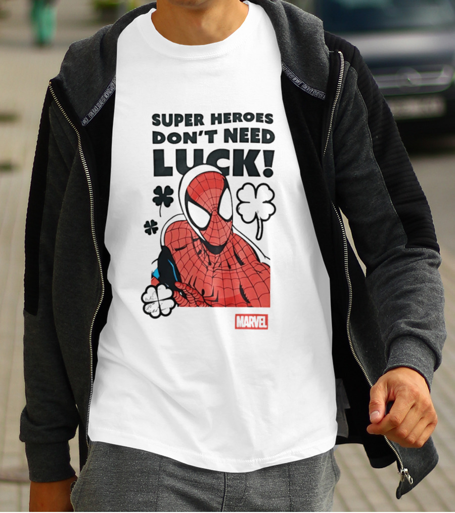 Marvel Spider Man Super Heroes Don't Need Luck T-Shirt