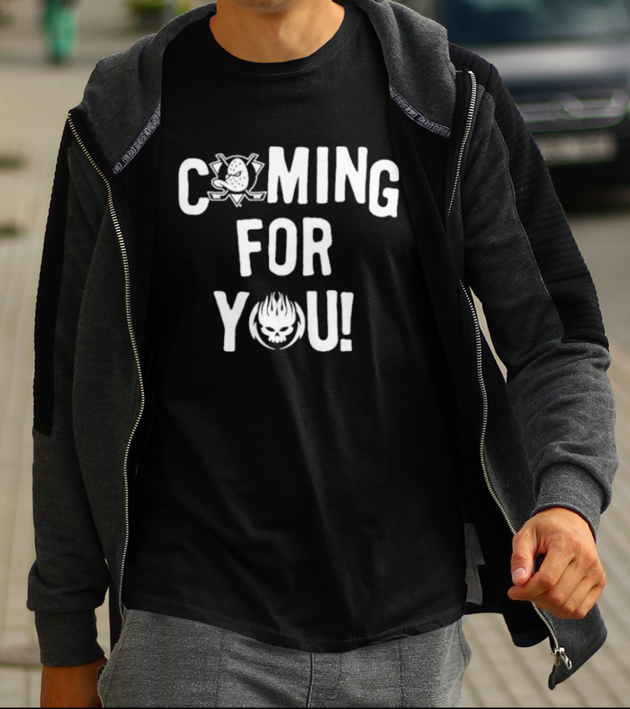 Anaheim Ducks Coming For You Masked Hockey Sticks Flame Crest T-Shirt