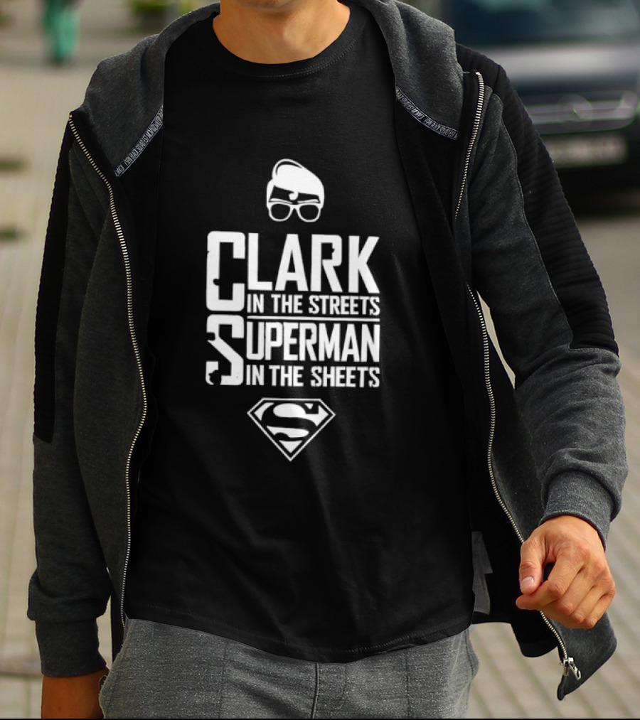 Clark In The Streets Superman In The Sheets S Logo Glasses T-Shirt