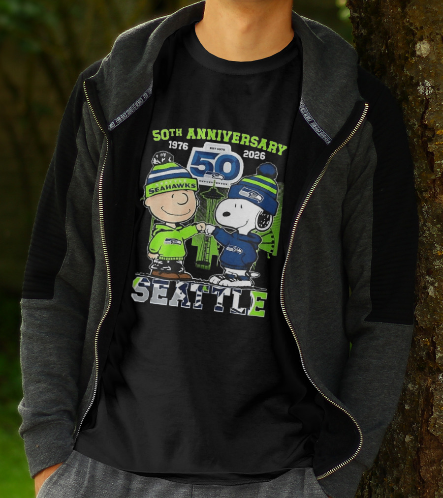 Seattle Seahawks 50th Anniversary 1976 2026 Charlie Brown Snoopy T-Shirt