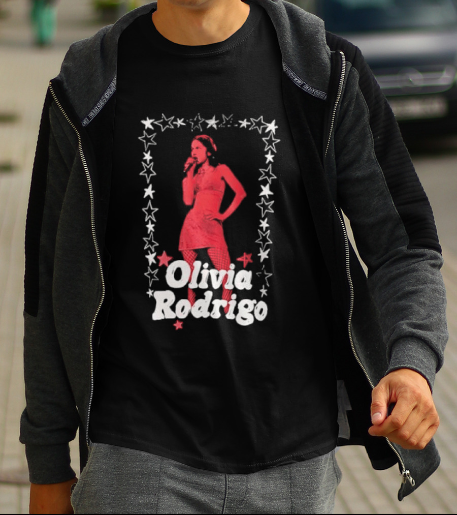 Olivia Rodrigo Star Pose Framed With Vibrant Red Highlights T-Shirt