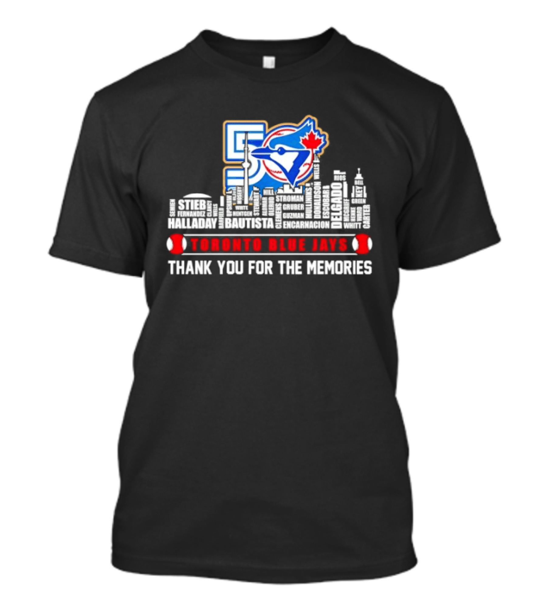 Toronto Blue Jays 50 Seasons Skyline Player Names Thank You For The Memories 1977 2027 T-Shirt