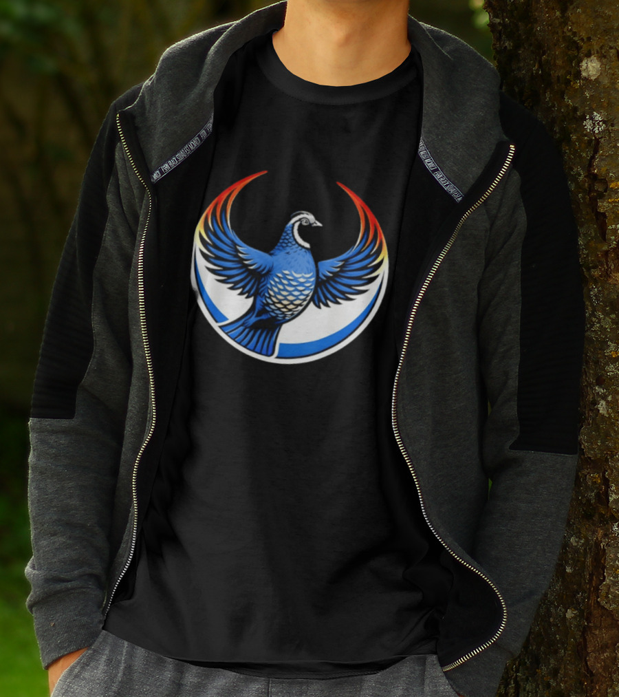 California Quail Wings Up Blue T-Shirt