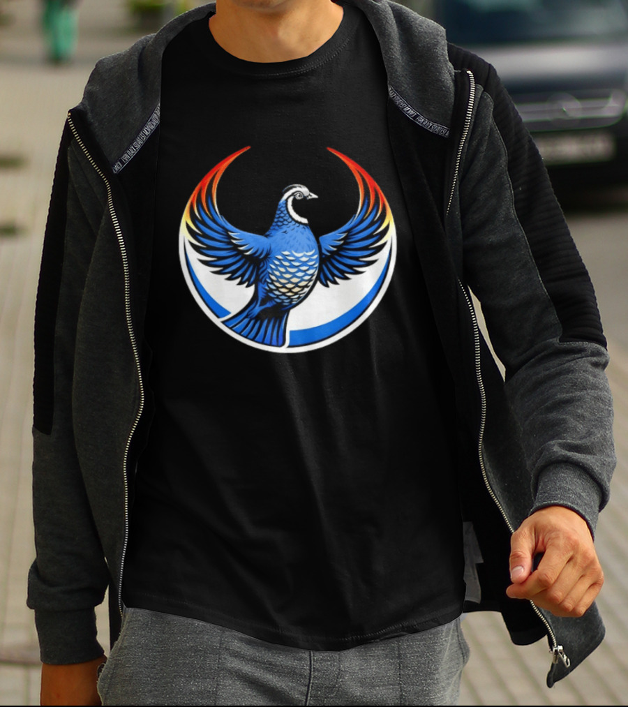 California Quail Wings Up Blue T-Shirt