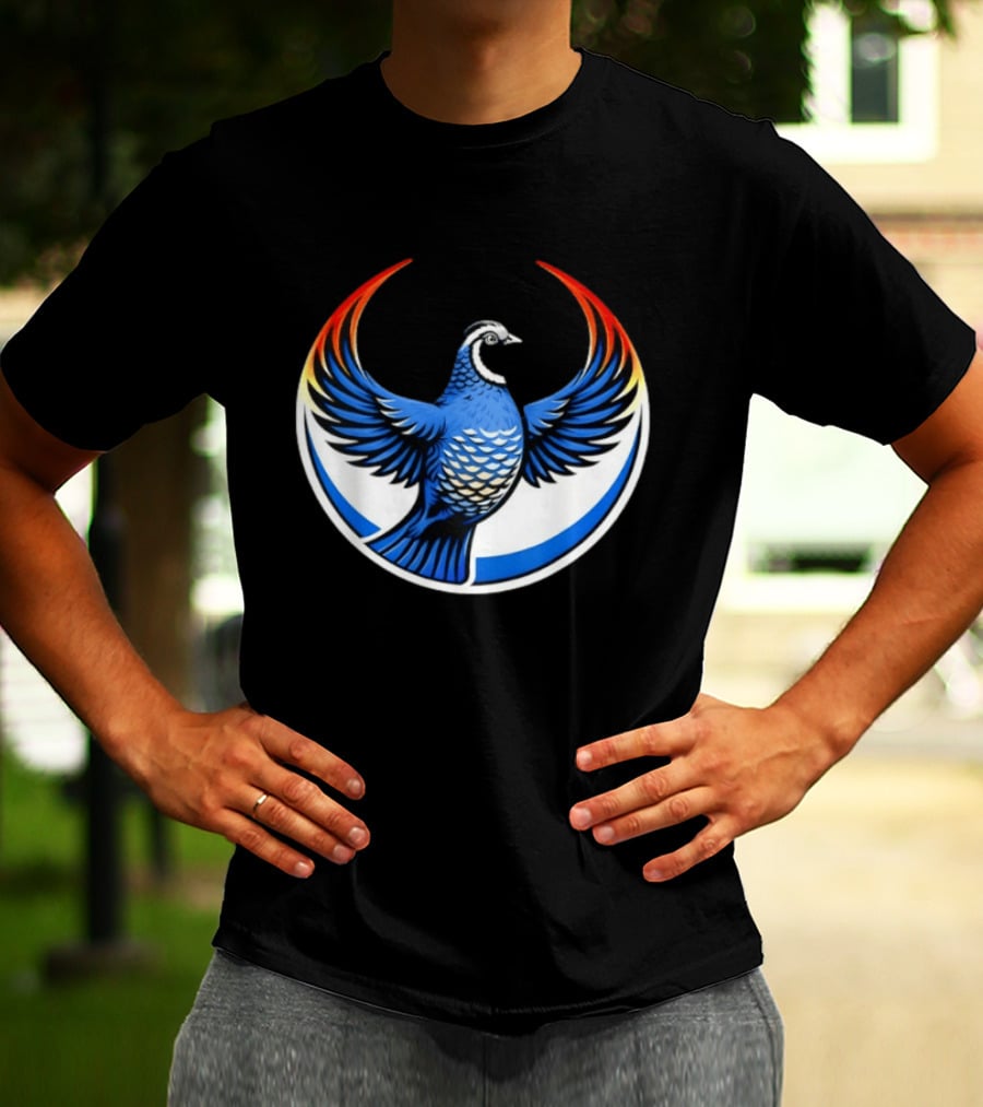 California Quail Wings Up Blue T-Shirt