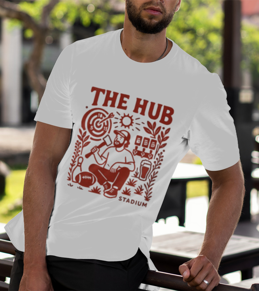 The Hub Stadium Archery Axe Throwing Brewery Activities T-Shirt
