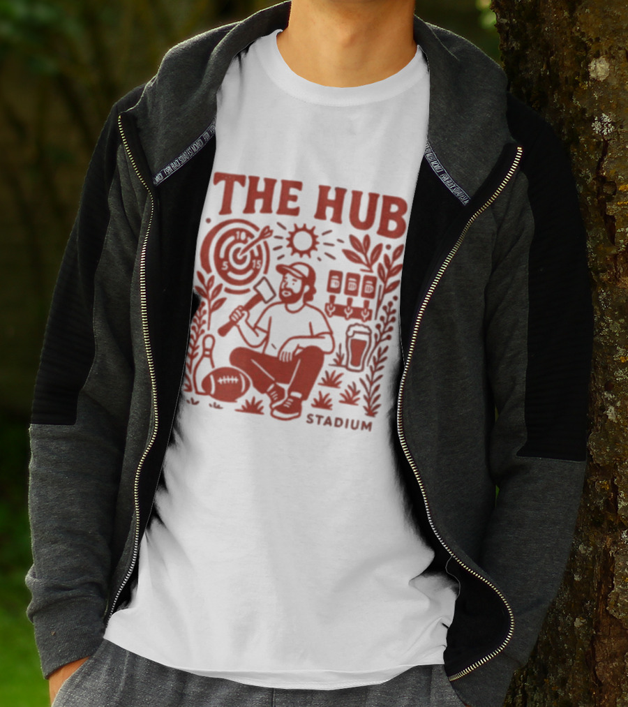 The Hub Stadium Archery Axe Throwing Brewery Activities T-Shirt