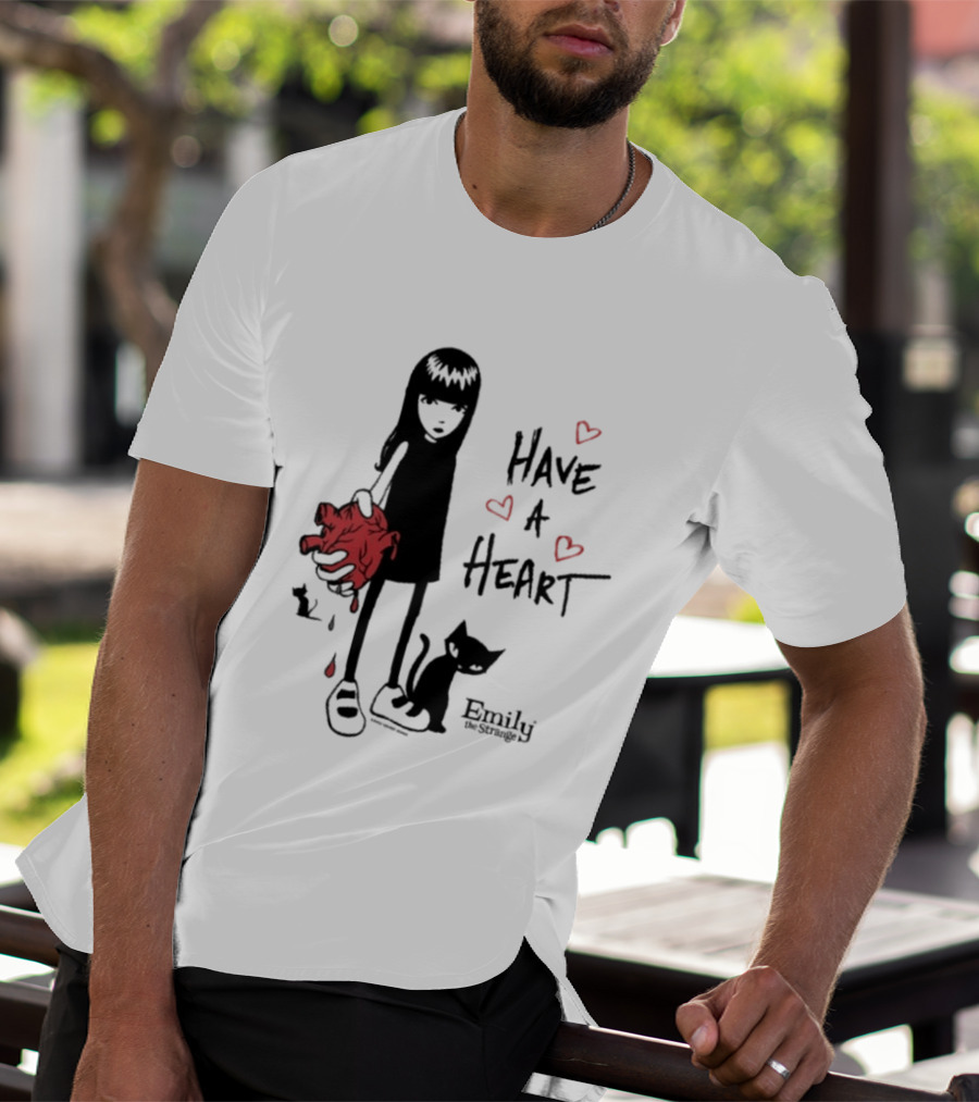 Emily The Strange Have A Heart Dripping Red Hearts Cat T-Shirt