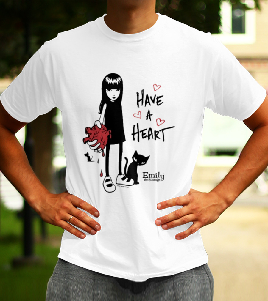 Emily The Strange Have A Heart Dripping Red Hearts Cat T-Shirt