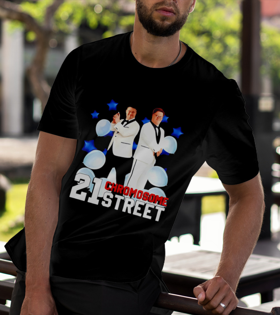 21 Chromosome Street Down Syndrome Stars Balloons White Suits T-Shirt