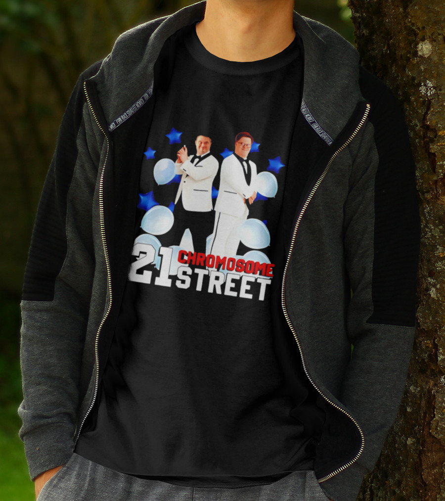 21 Chromosome Street Down Syndrome Stars Balloons White Suits T-Shirt