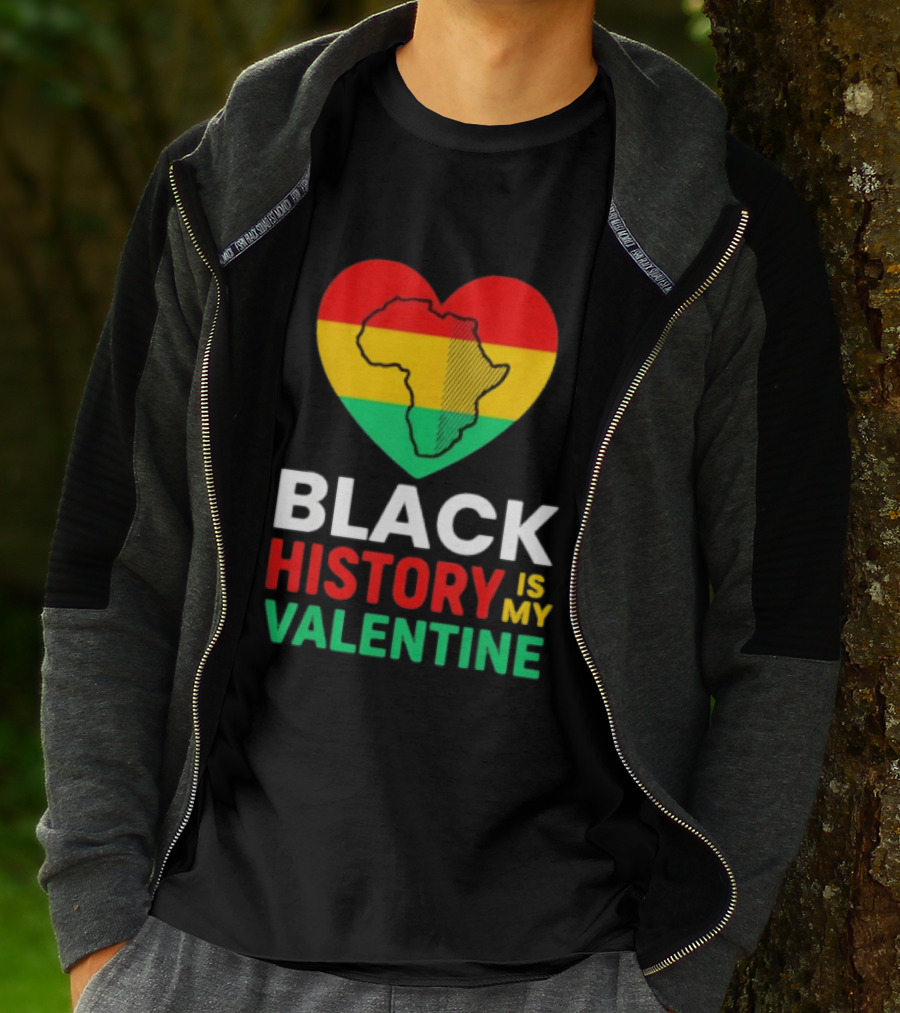 Black History Is My Valentine Heart Africa Map T-Shirt