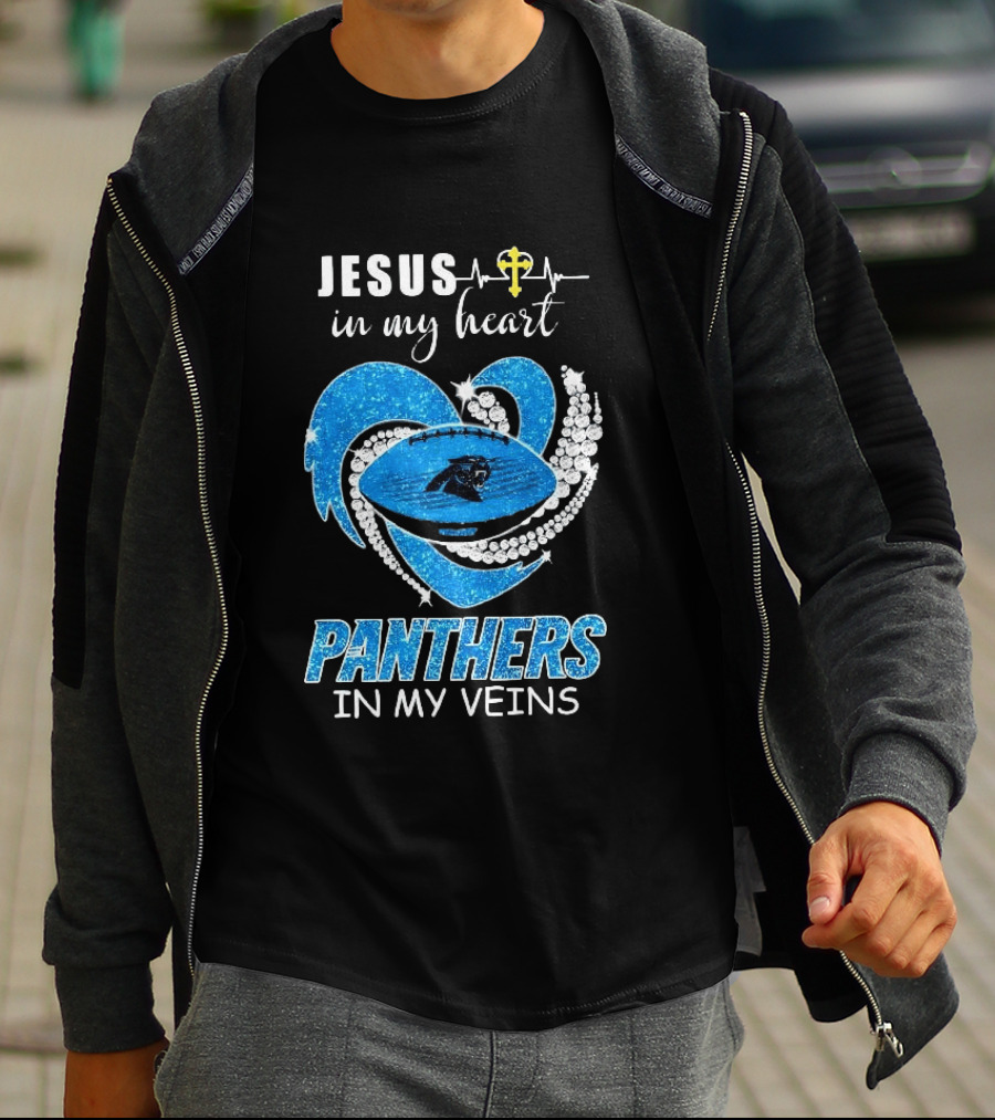 Jesus In My Heart Panthers In My Veins Diamond Heart Christian T-Shirt