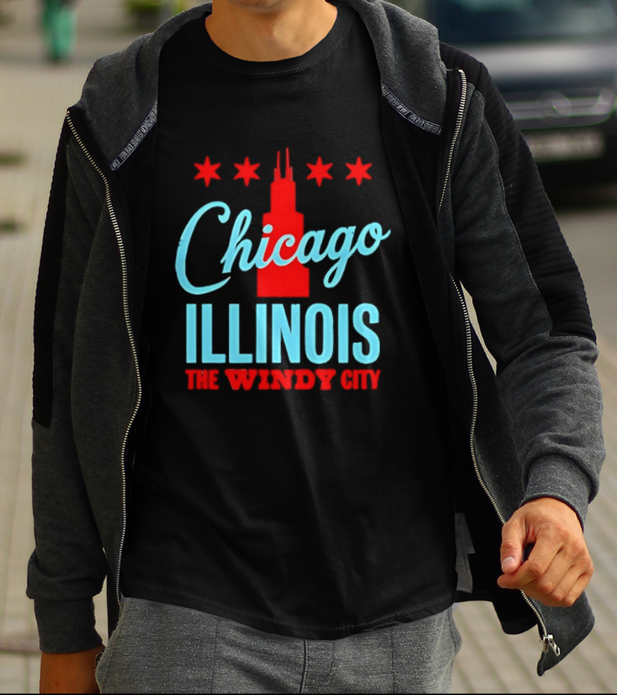 Chicago Illinois The Windy City Skyline Stars T-Shirt