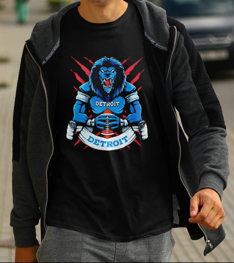 Detroit Football Blue Lion Fierce Game Day Sports Roaring Beast T-Shirt