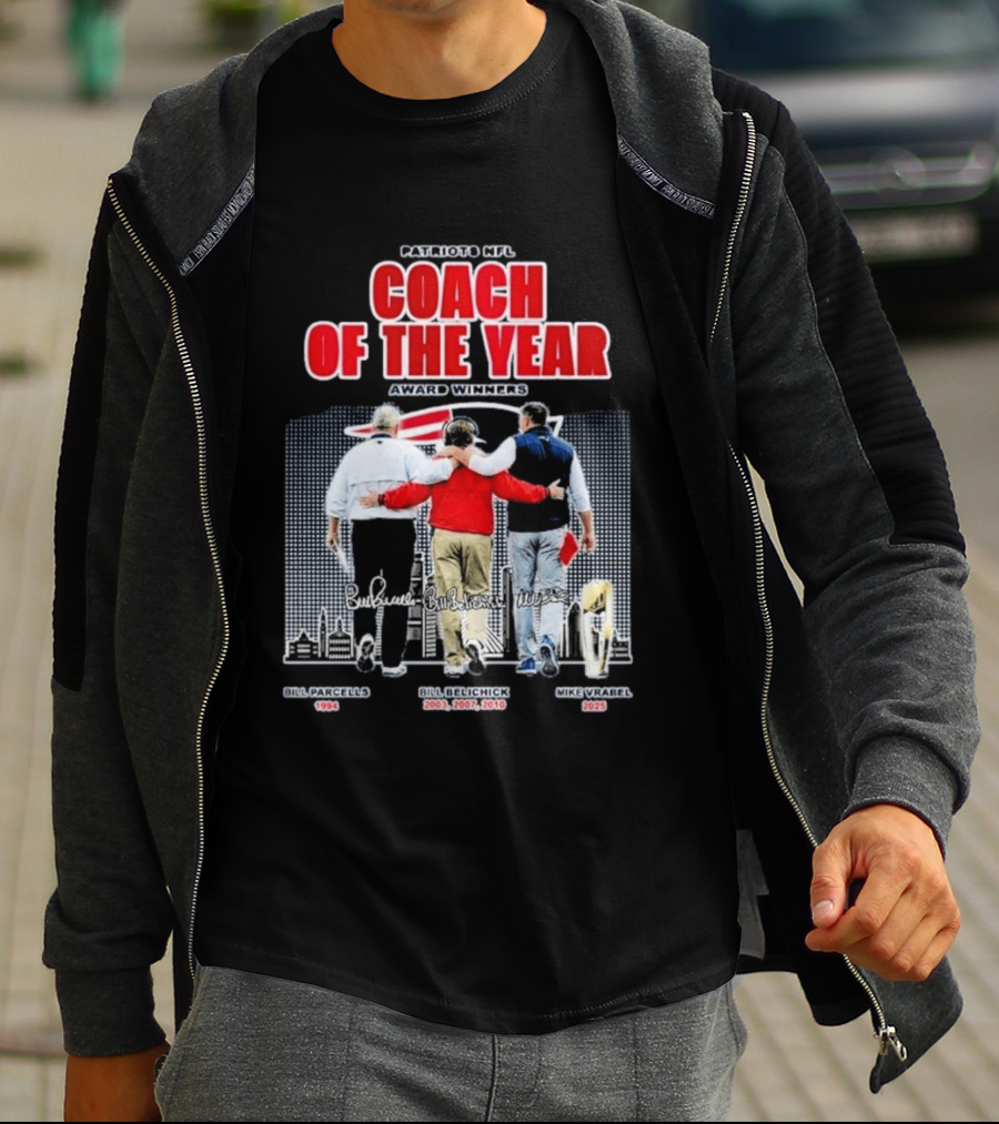 New England Patriots Coach Of The Year Award Winners Bill Parcells Bill Belichick Mike Vrabel T-Shirt