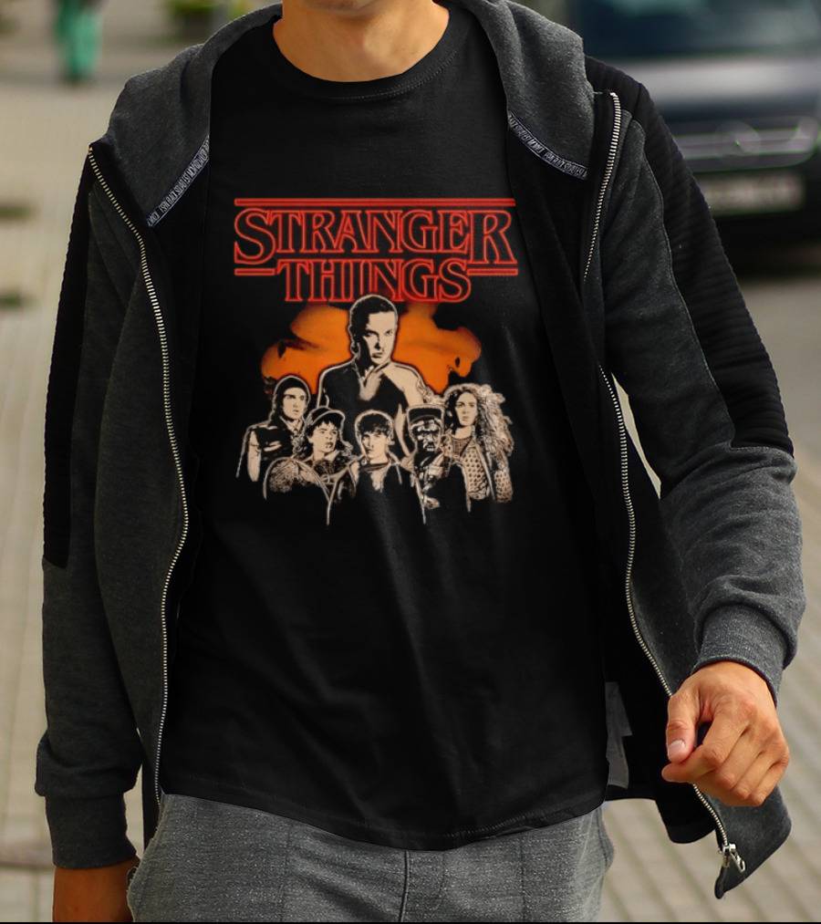 Stranger Things Cast Group Illustration With Eleven And Main Characters T-Shirt