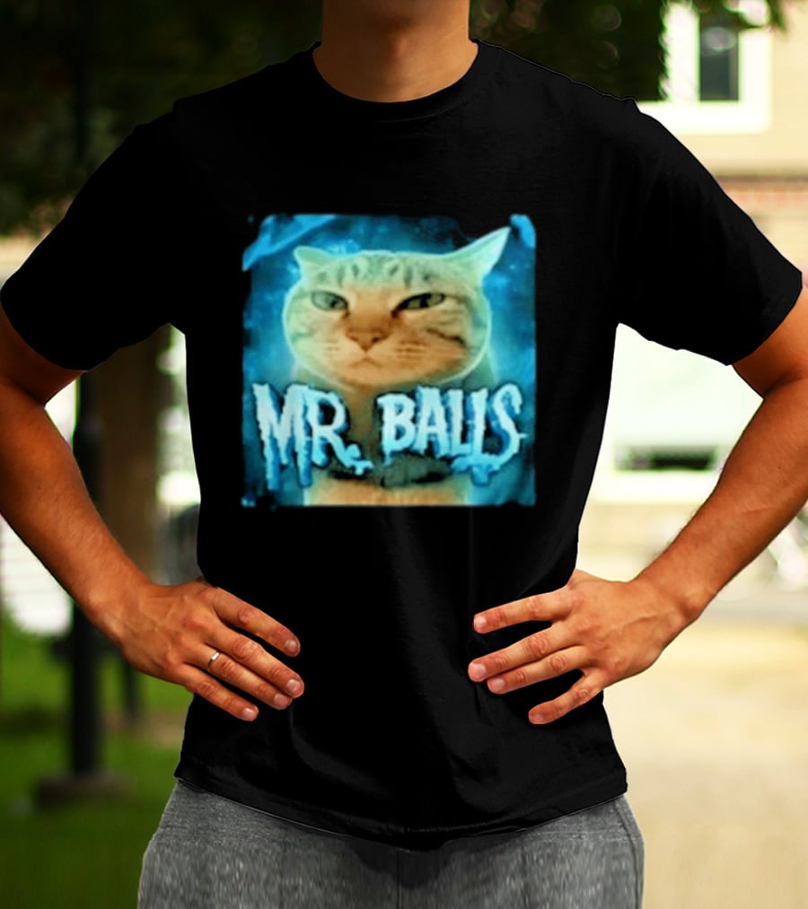 Mr Balls Cat Meme Funny Blue Glowing T-Shirt