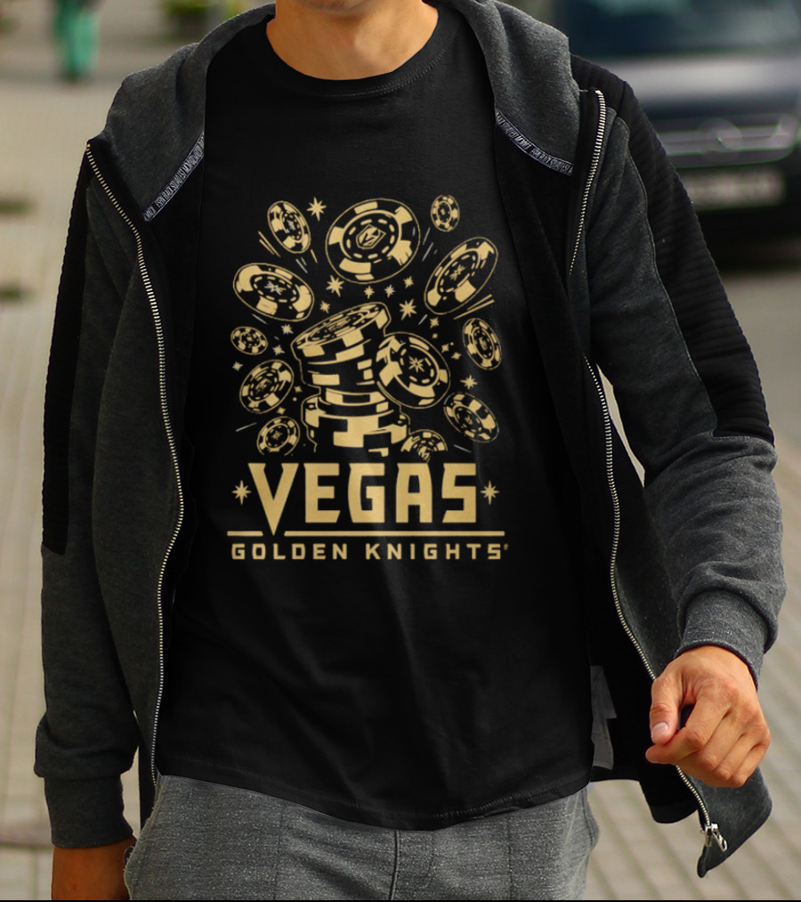 Vegas Golden Knights Poker Chip Burst With Cards And Stars T-Shirt