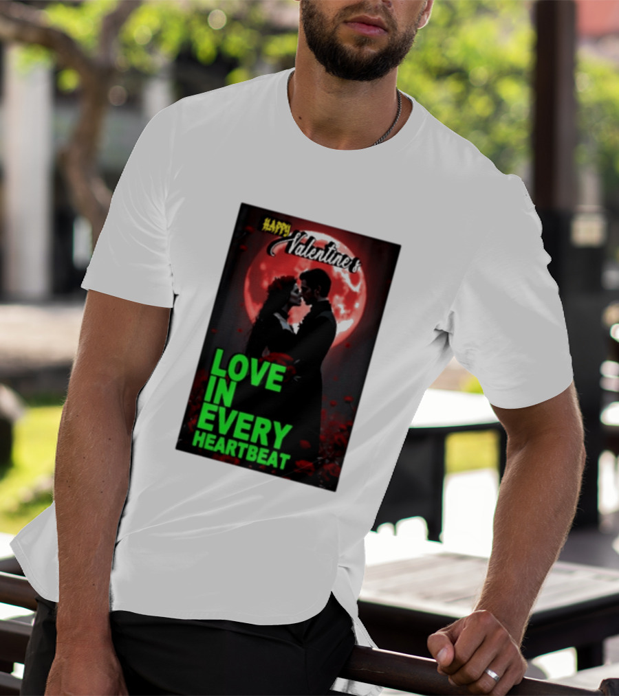 Happy Valentine's Love In Every Heartbeat Romantic Moonlight T-Shirt