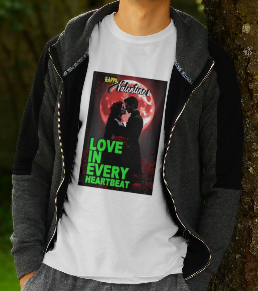 Happy Valentine's Love In Every Heartbeat Romantic Moonlight T-Shirt