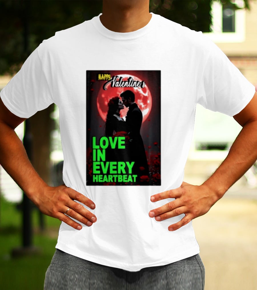Happy Valentine's Love In Every Heartbeat Romantic Moonlight T-Shirt