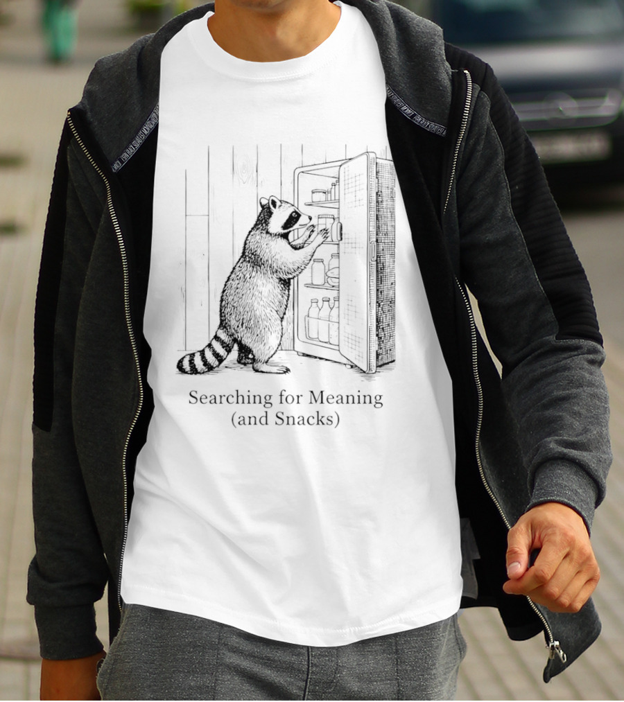 Raccoon Searching For Meaning And Snacks Humorous Wildlife T-Shirt