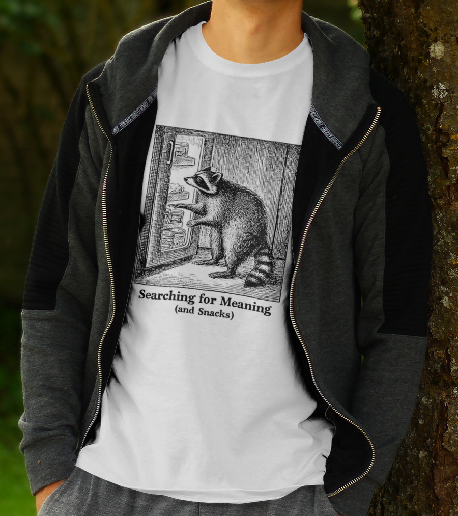 Searching For Meaning And Snacks Raccoon Fridge T-Shirt