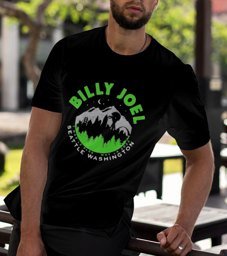 Billy Joel Seattle Washington Mobile Park Skyline 5 24 24 Event Moon Mountains Trees T-Shirt