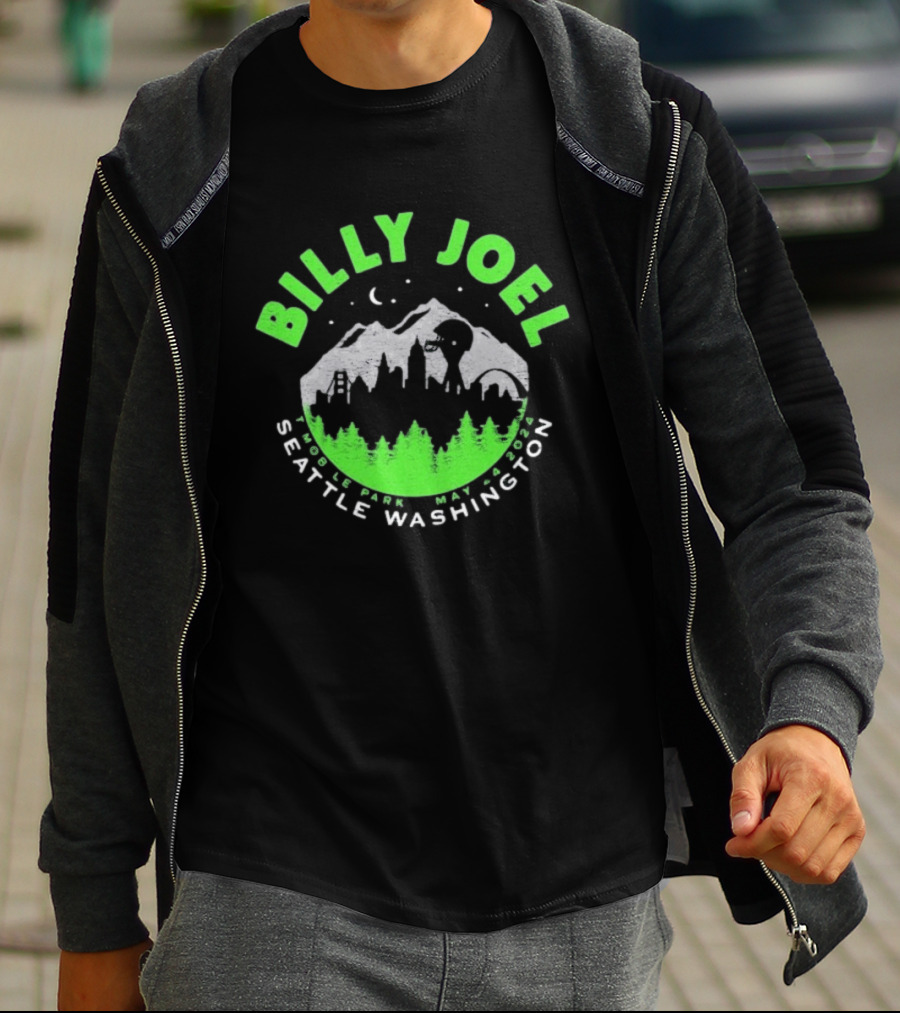 Billy Joel Seattle Washington Mobile Park Skyline 5 24 24 Event Moon Mountains Trees T-Shirt