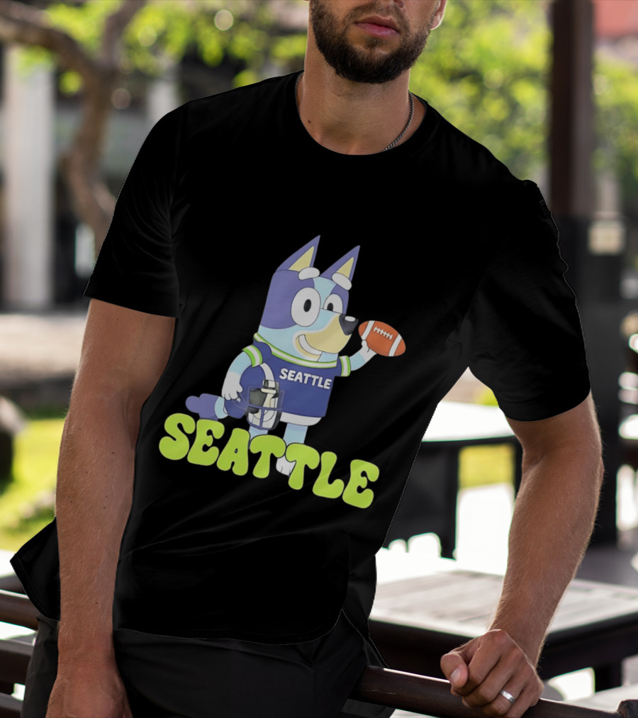 Bluey Seattle Football Cartoon 2026 Seahawks Fan Gear T-Shirt