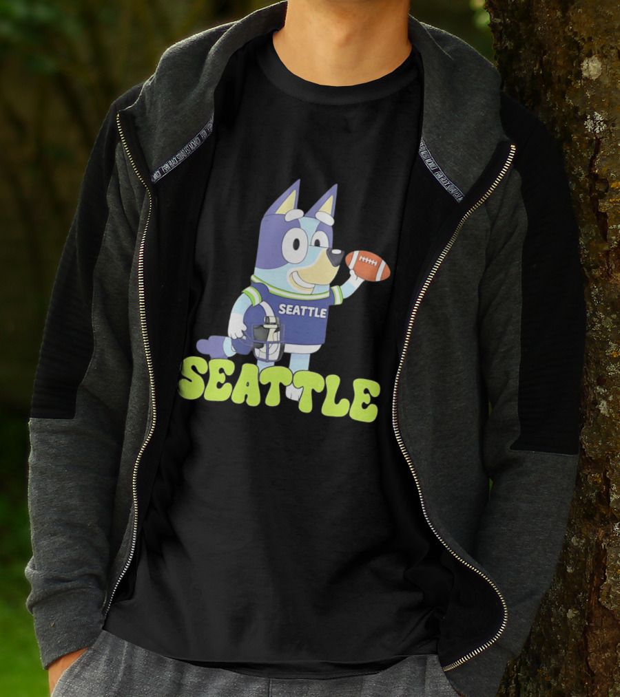 Bluey Seattle Football Cartoon 2026 Seahawks Fan Gear T-Shirt