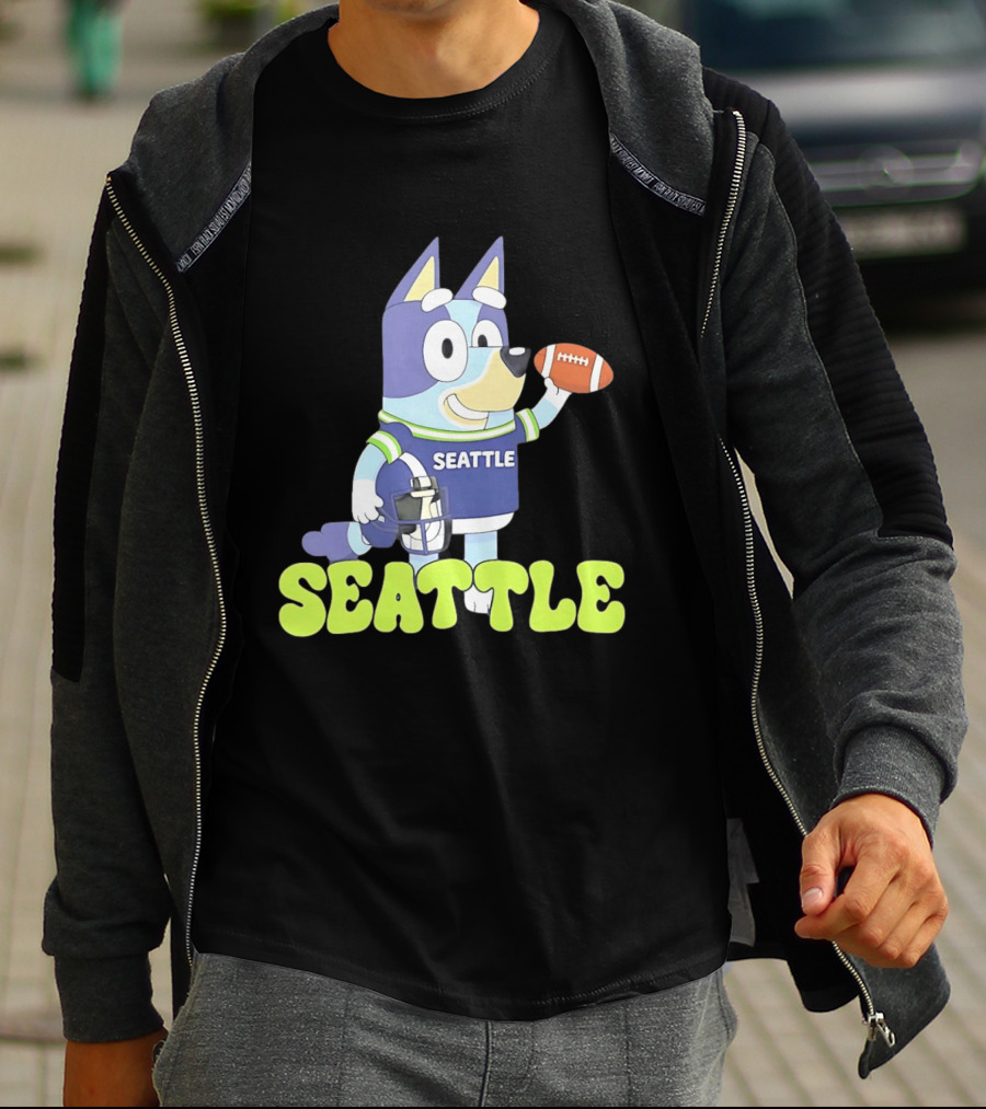 Bluey Seattle Football Cartoon 2026 Seahawks Fan Gear T-Shirt