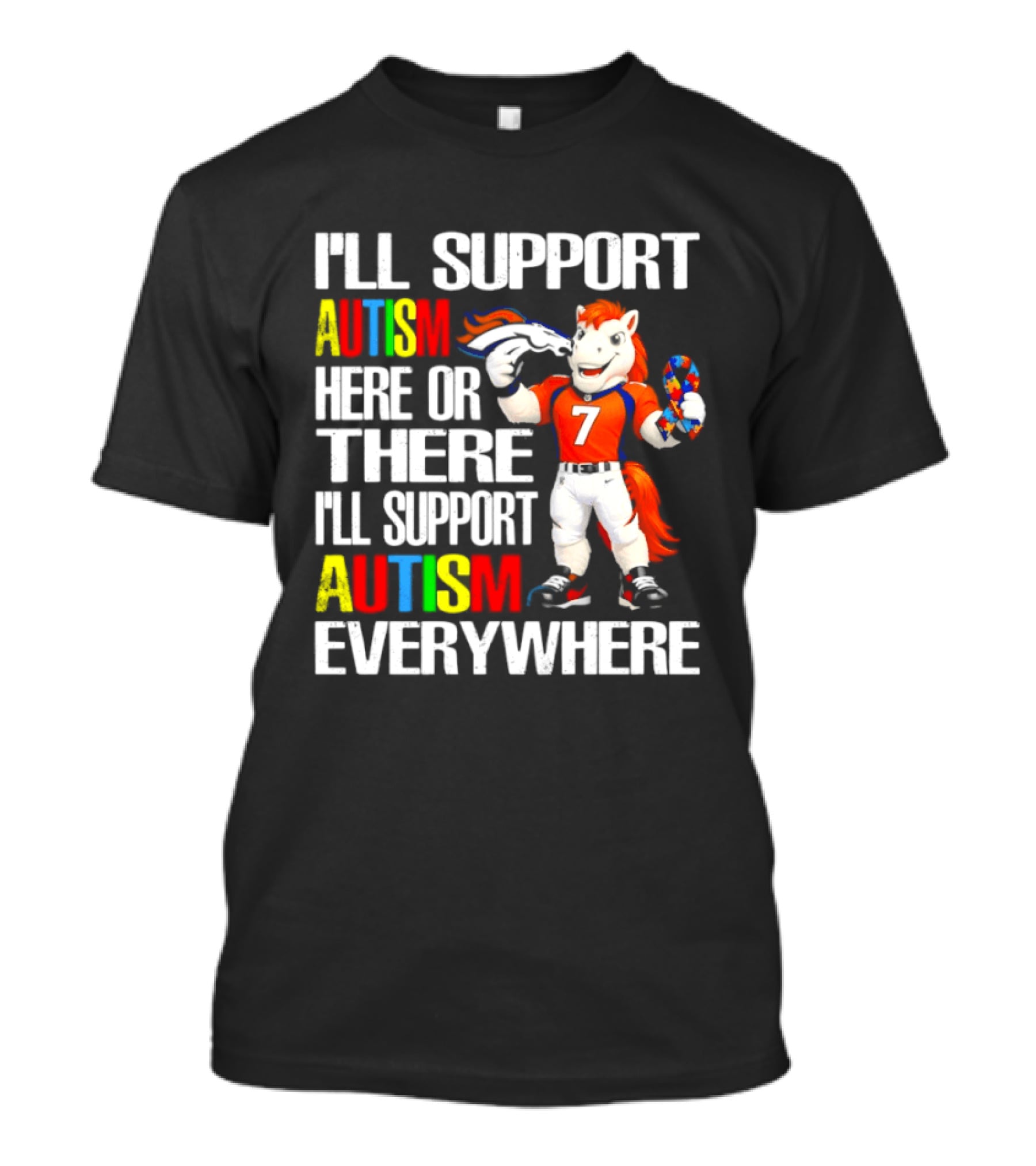 Denver Broncos Mascot Supporting Autism Awareness Everywhere T-Shirt