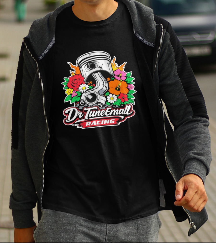 Dr TuneEmAll Racing Piston And Flowers Cleetus McFarland T-Shirt