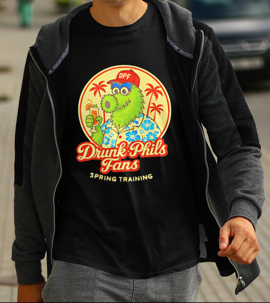 Drunk Phils Fans DPF Mascot Hawaiian Spring Training Palm Trees T-Shirt