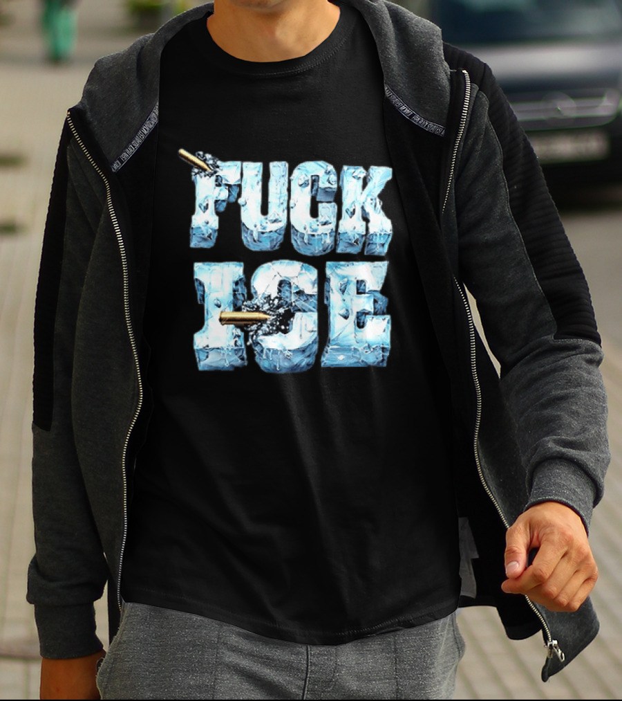 FUCK ICE Bullet Impact Ice Block Letters T-Shirt