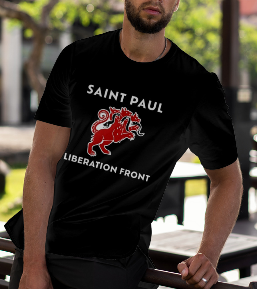 Saint Paul Liberation Front Anti Fascist Cerberus Three Headed Red Mythical Creature T-Shirt