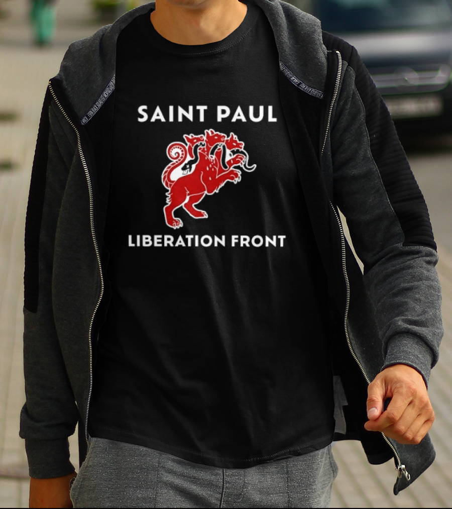 Saint Paul Liberation Front Anti Fascist Cerberus Three Headed Red Mythical Creature T-Shirt