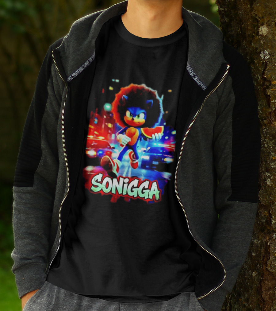 SONIGGA Sonic The Hedgehog Holding Watermelon Afro T-Shirt