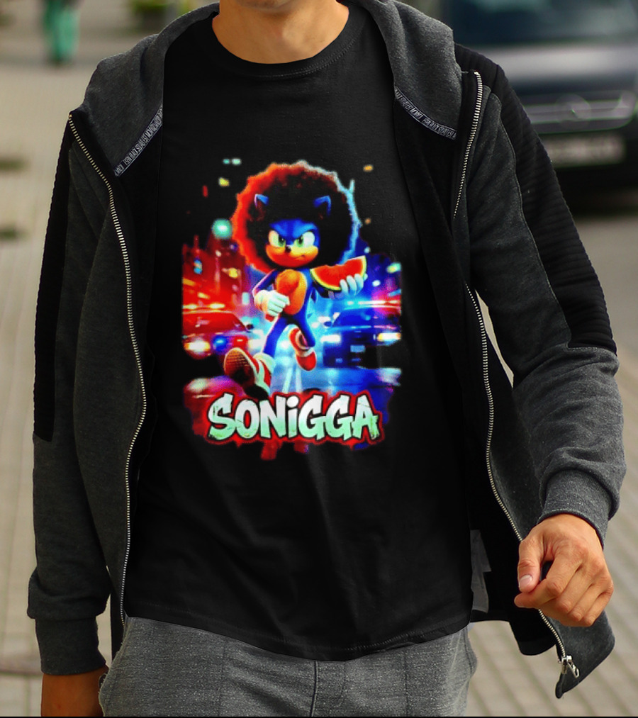 SONIGGA Sonic The Hedgehog Holding Watermelon Afro T-Shirt