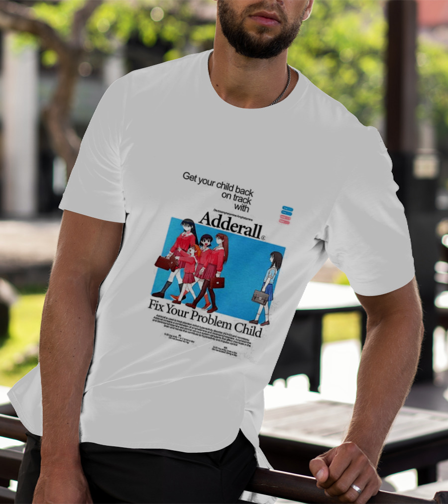 Get Your Problem Child Back On Track With Adderall Anime Girls In Red Uniforms With Briefcases And Pills T-Shirt