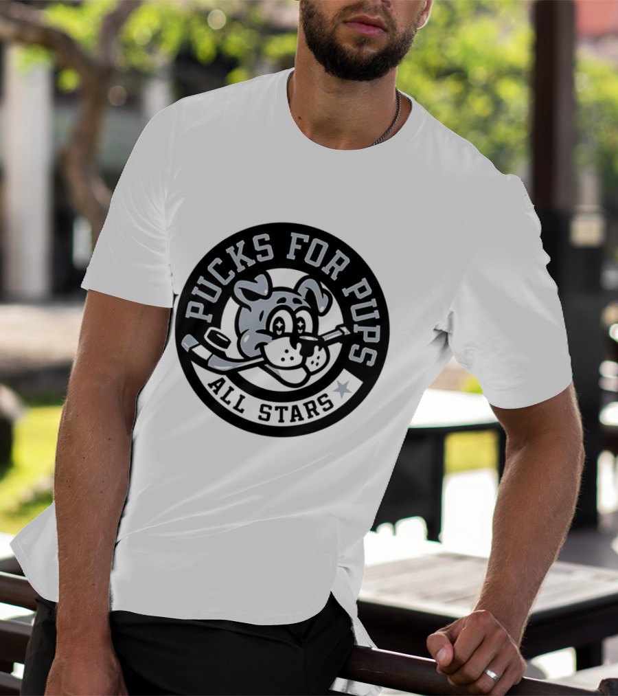 Pucks For Pups All Stars Hockey Dog With Hockey Stick T-Shirt