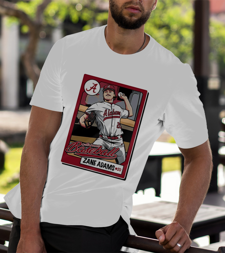 Alabama Baseball Zane Adams #20 Caricature Card T-Shirt