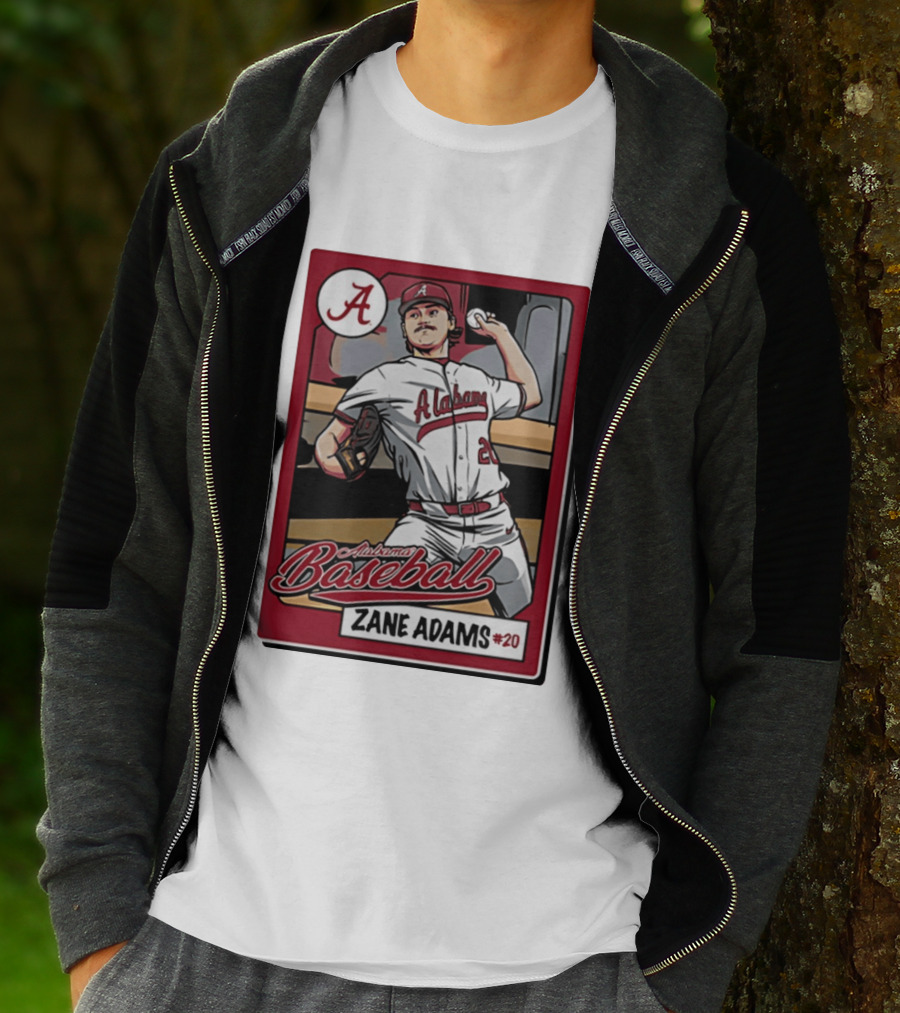Alabama Baseball Zane Adams #20 Caricature Card T-Shirt