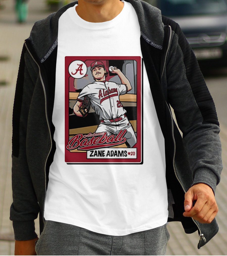 Alabama Baseball Zane Adams #20 Caricature Card T-Shirt