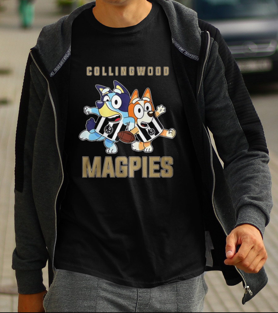 Collingwood Magpies Bluey And Bingo Playful Team Spirit T-Shirt